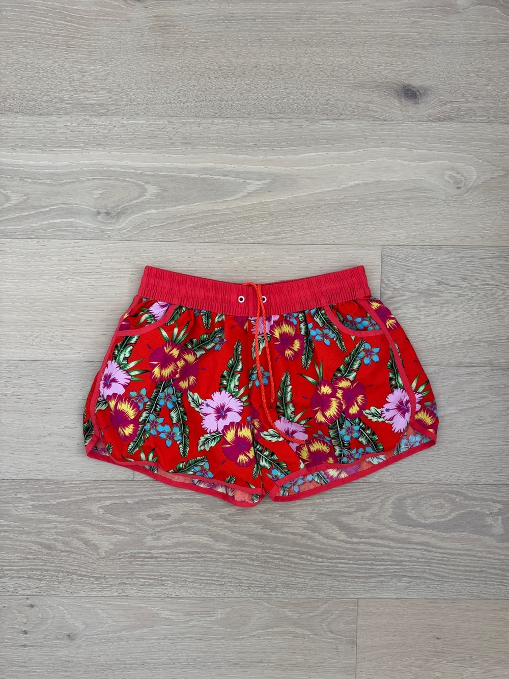 Women's Red Floral Swim Shorts Bottom Drawstring Elastic Waist 1XL (run small)